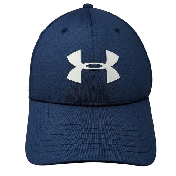 Under Armour Logo Fitted Hat Blue Large Pro Fit Iso-Chill Vent Holes - Picture 1 of 10
